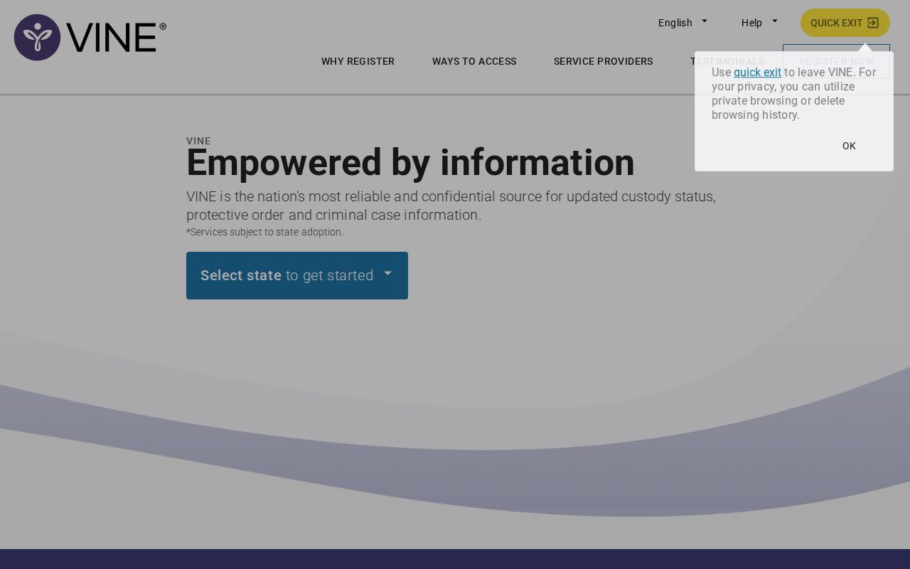 Kansas VINE inmate check and Chautauqua County release notification interface