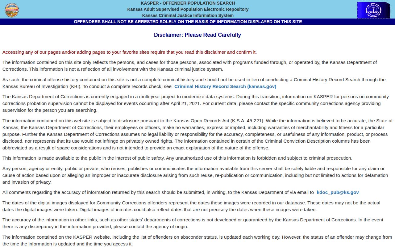 Chautauqua County released inmate KASPER search disclaimer
